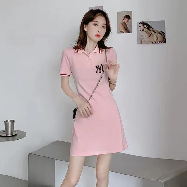 【Dress】2色POLOネックワンピース W12698