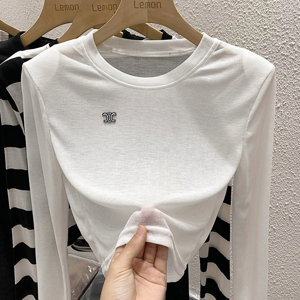 【Tops】肩パッド入り長袖Tシャツ T0350
