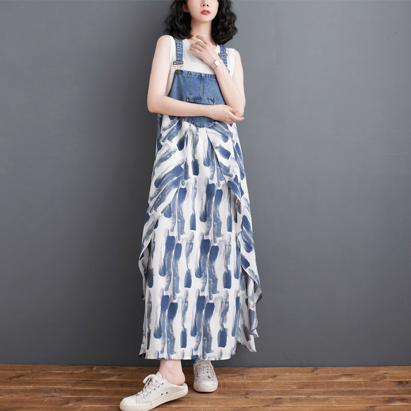 【Dress】デニム切り替えサロペットワンピース T01076