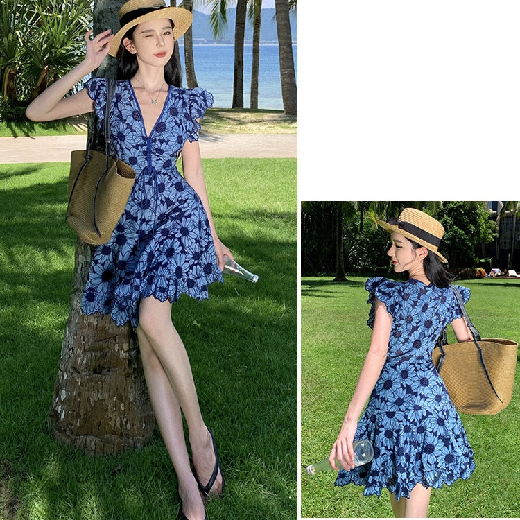 【Dress】フリル花柄ワンピース T0704