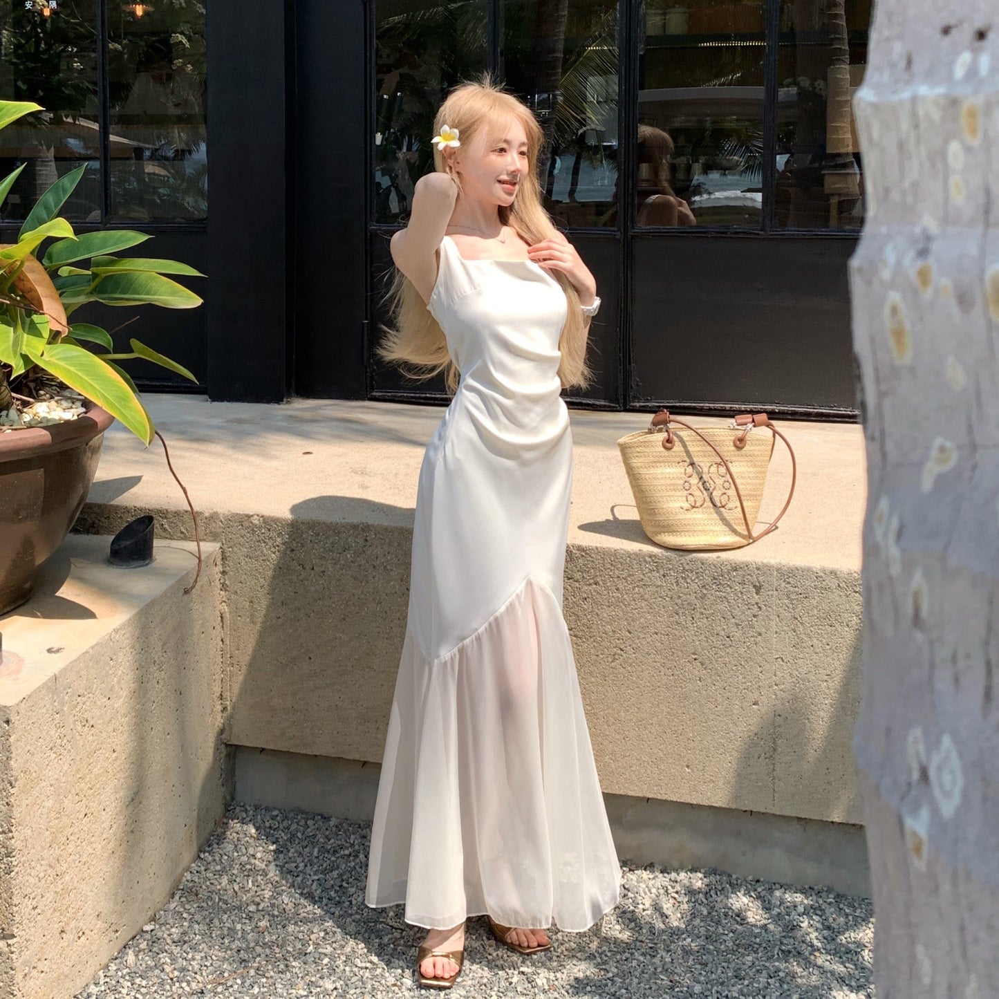 【Dress】サテンデザインフィッシュテールドレス T0655