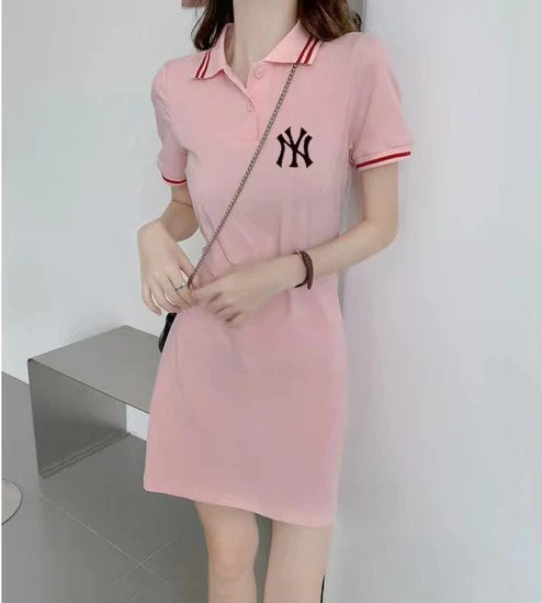 【Dress】2色POLOネックワンピース W12698
