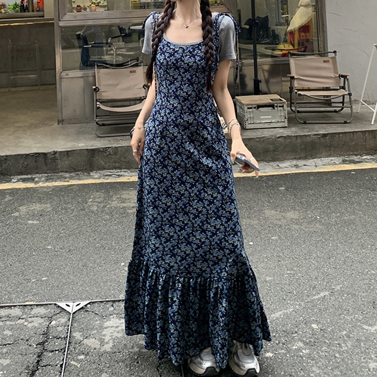 【Set】花柄キャミソールワンピース+Tシャツ2点セット T0650