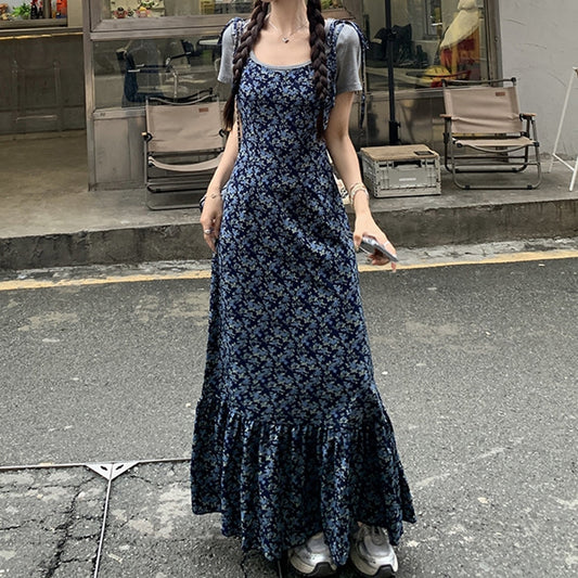 【Set】花柄キャミソールワンピース+Tシャツ2点セット T0650