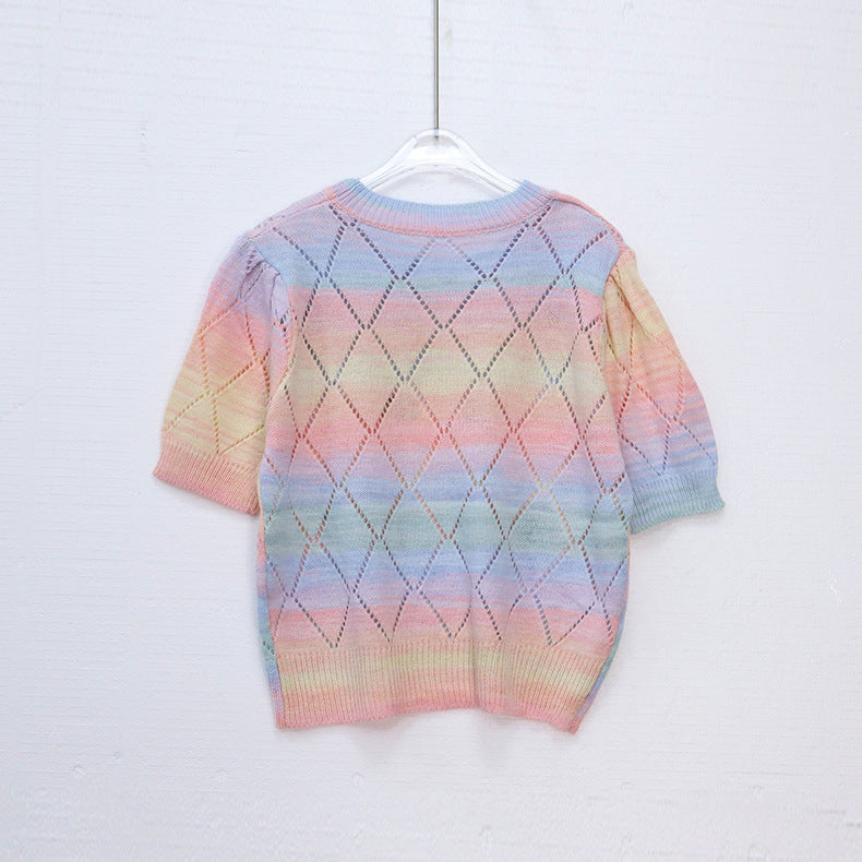 【Tops】カラフルジャカードニットトップス T0881
