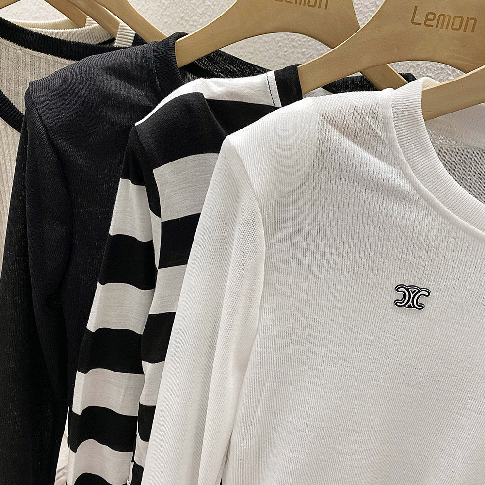 【Tops】肩パッド入り長袖Tシャツ T0350