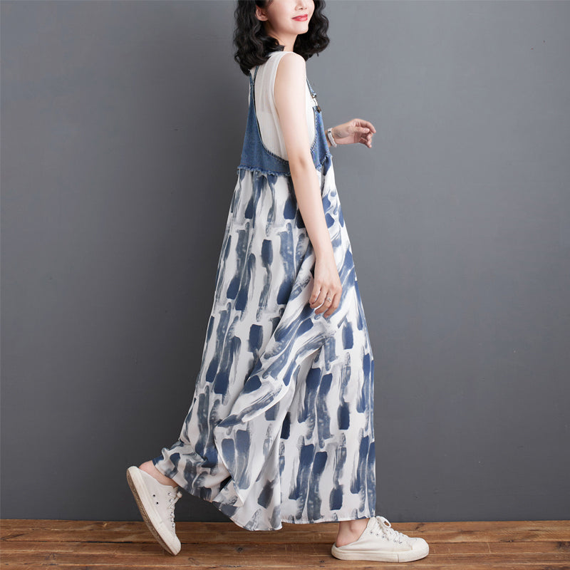 【Dress】デニム切り替えサロペットワンピース T01076