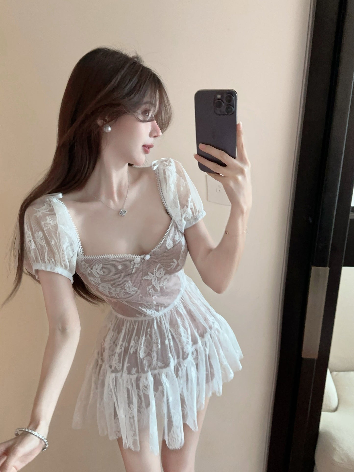 【Dress】レース切り替えワンピース T0683