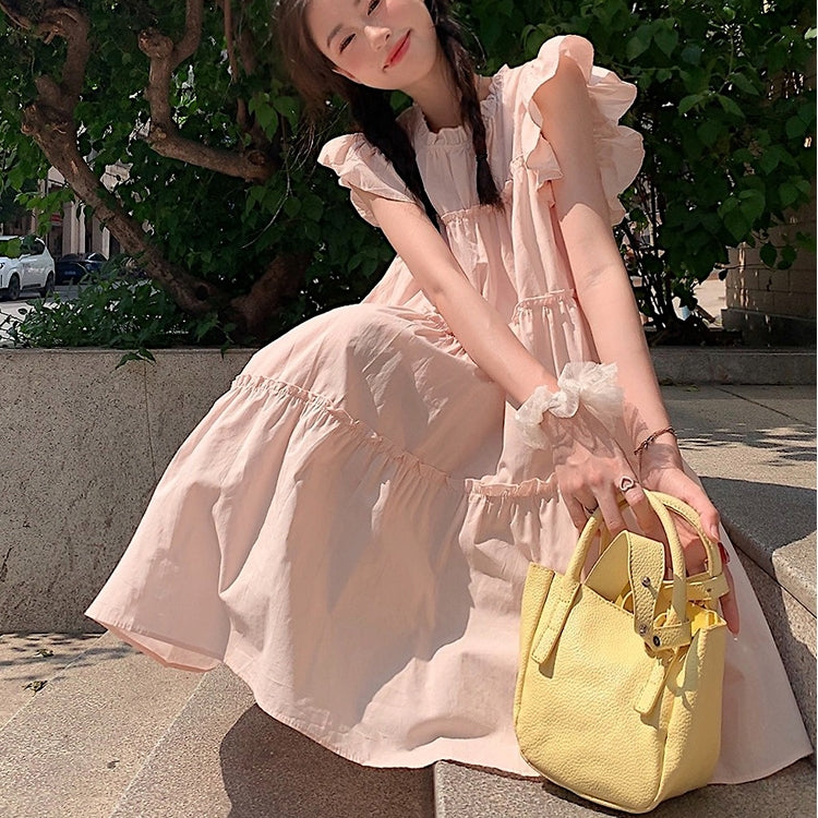 【Dress】フリル無地ワンピース T0662