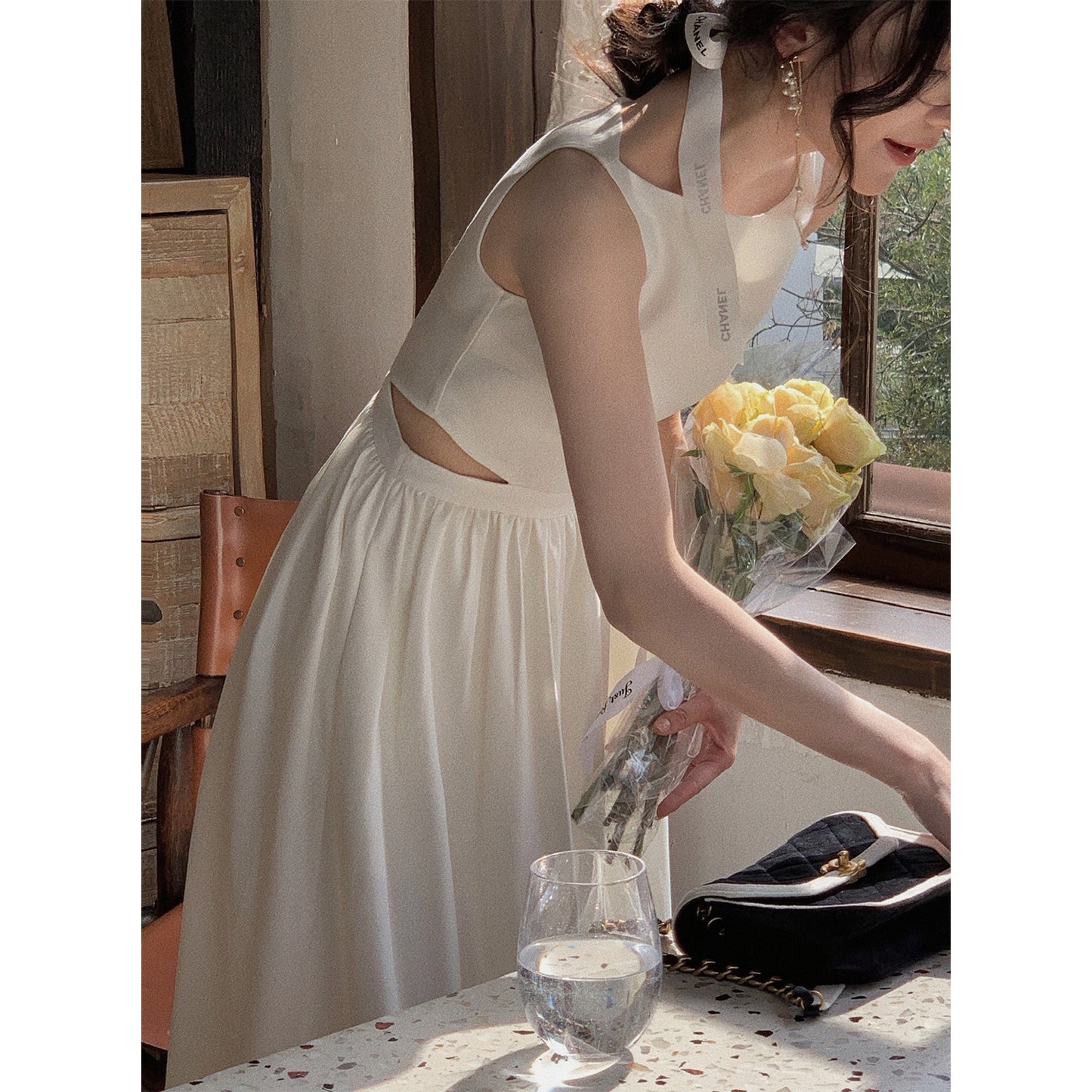 【Dress】カットアウトウエストワンピース T0708