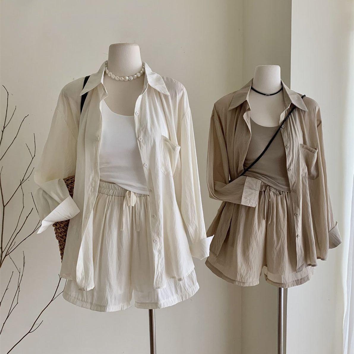 【Set】夏ぴったり薄い2点セットUVカット T0595