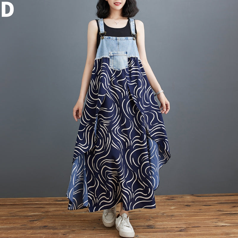 【Dress】デニム切り替えサロペットワンピース T01076