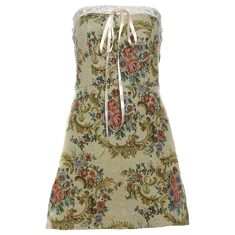 【Dress】 花柄チューブトップドレス T0582