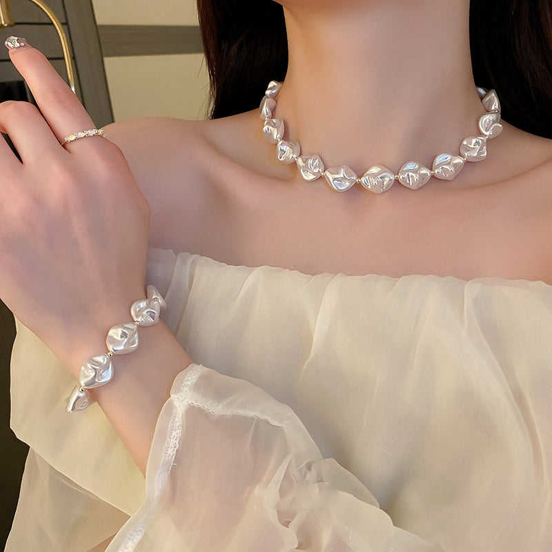 【雑貨】バロックイレギュラーパールブレスレット+ネックレス2点セット T0345