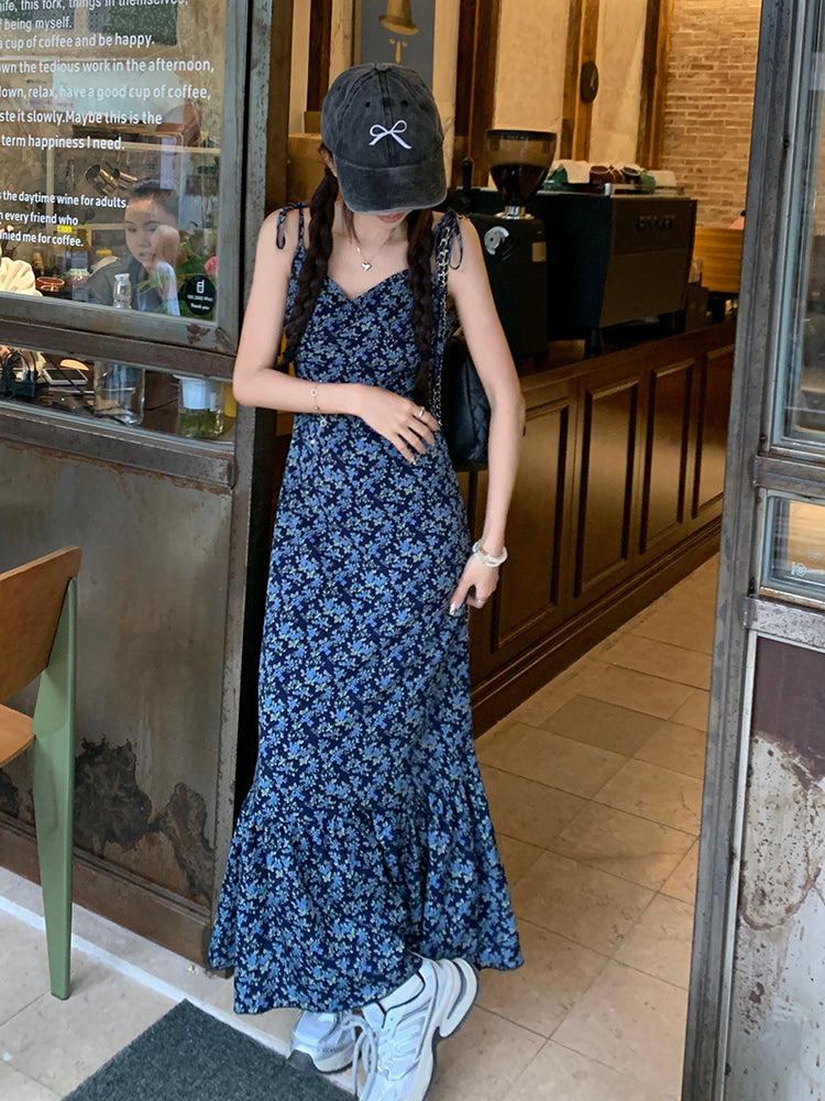 【Set】花柄キャミソールワンピース+Tシャツ2点セット T0650