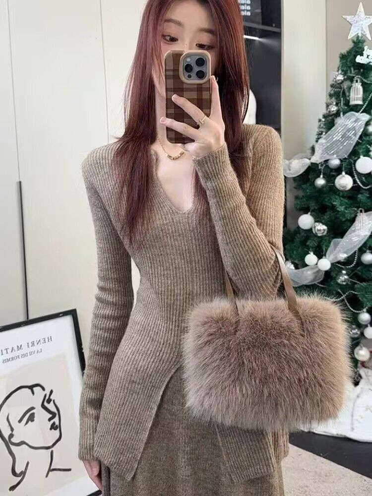 【Set】ニットトップス + スカート2点セット T01023