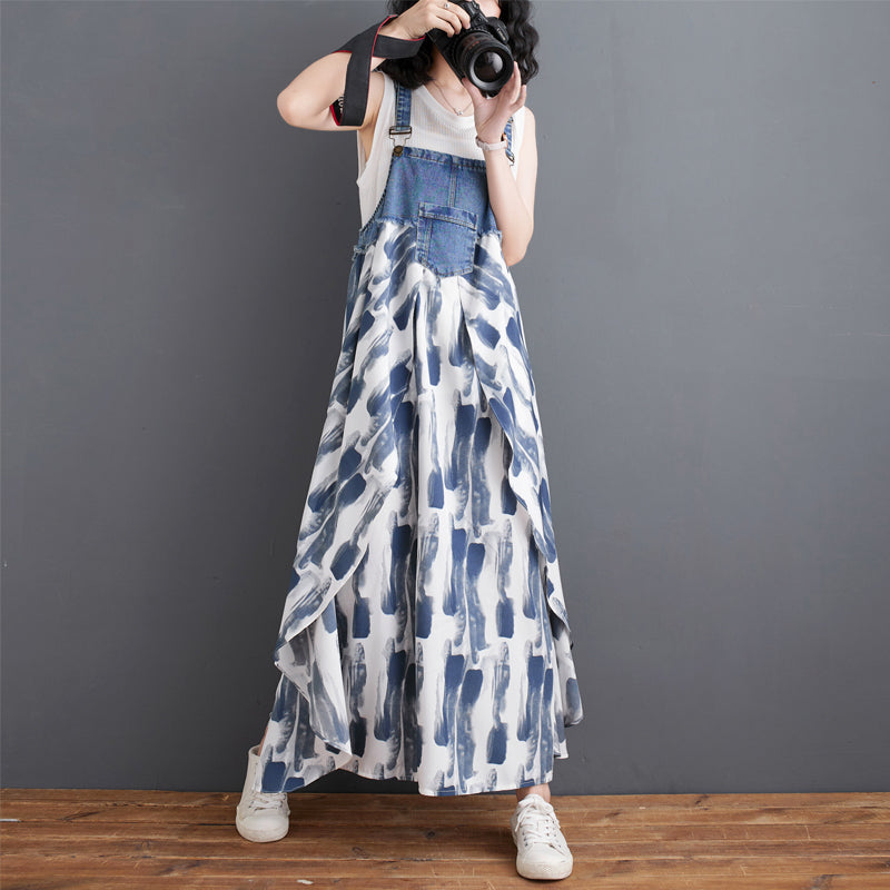 【Dress】デニム切り替えサロペットワンピース T01076
