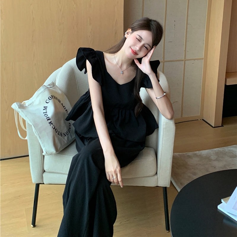 【Set】フライングスリーブトップ+カジュアルパンツ2点セット T0659