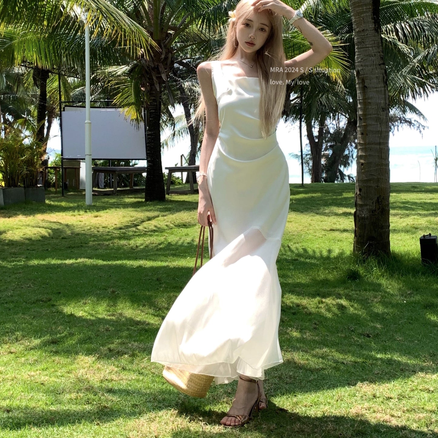 【Dress】サテンデザインフィッシュテールドレス T0655