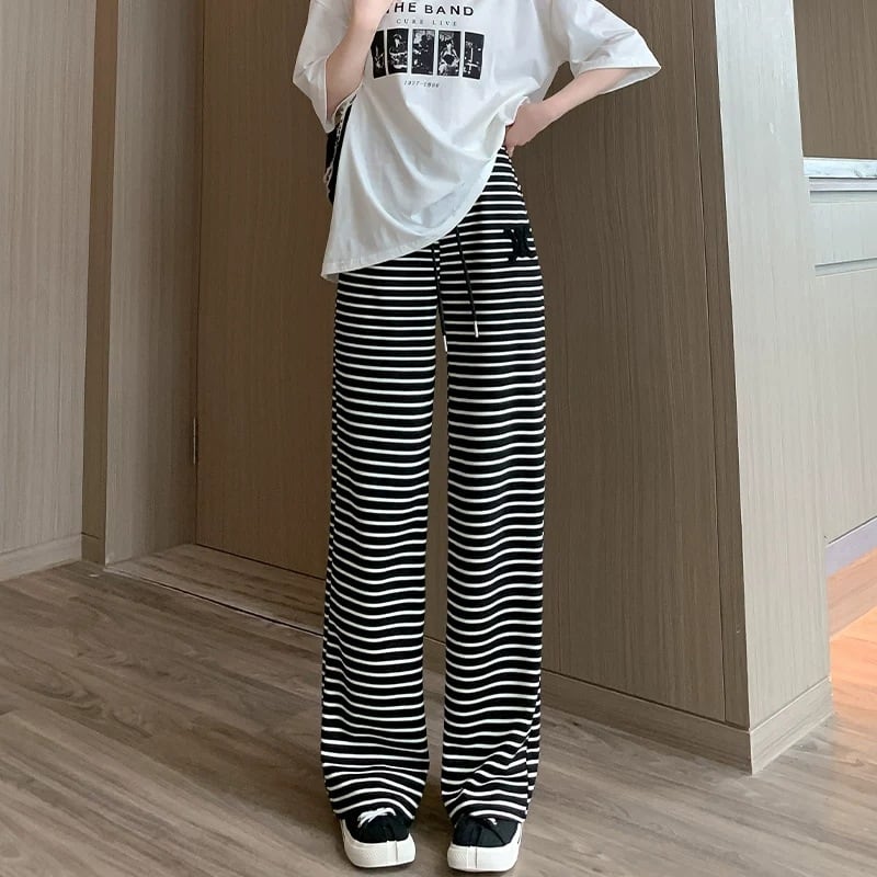 【Bottoms】新作アイテム~ロゴ刺繍ボーダー柄ワイドパンツ Z-6489