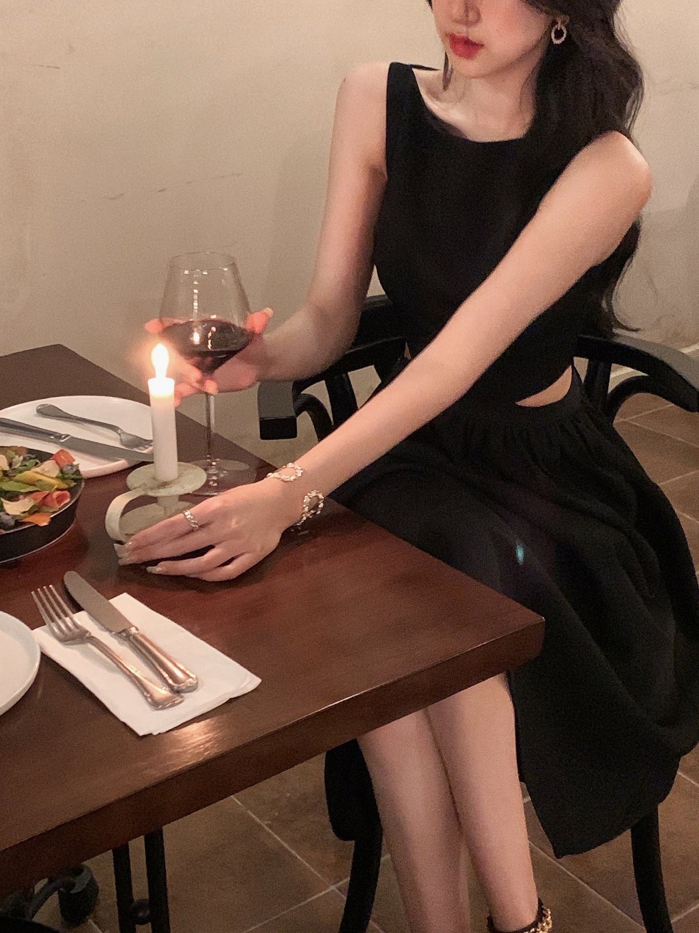 【Dress】カットアウトウエストワンピース T0708