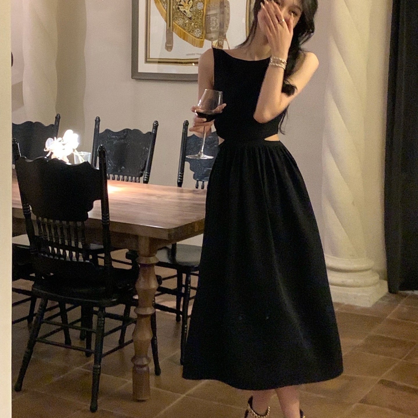 【Dress】カットアウトウエストワンピース T0708