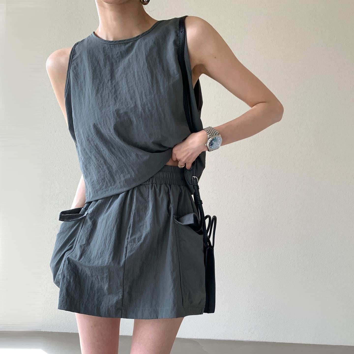 【set】バックファスナーベスト+ウエストゴムスカート2点セット T0875