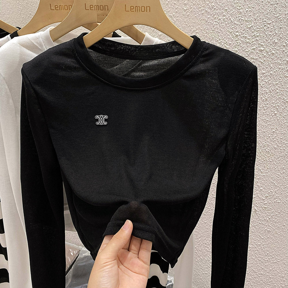 【Tops】肩パッド入り長袖Tシャツ T0350