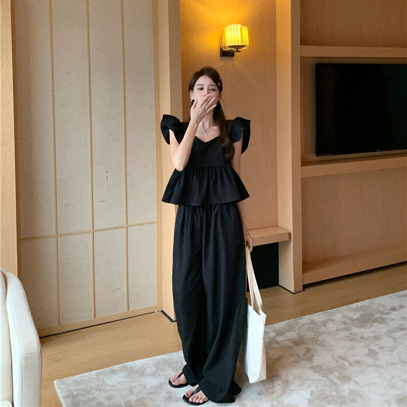 【Set】フライングスリーブトップ+カジュアルパンツ2点セット T0659