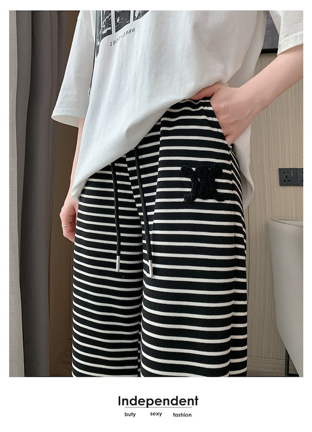 【Bottoms】新作アイテム~ロゴ刺繍ボーダー柄ワイドパンツ Z-6489