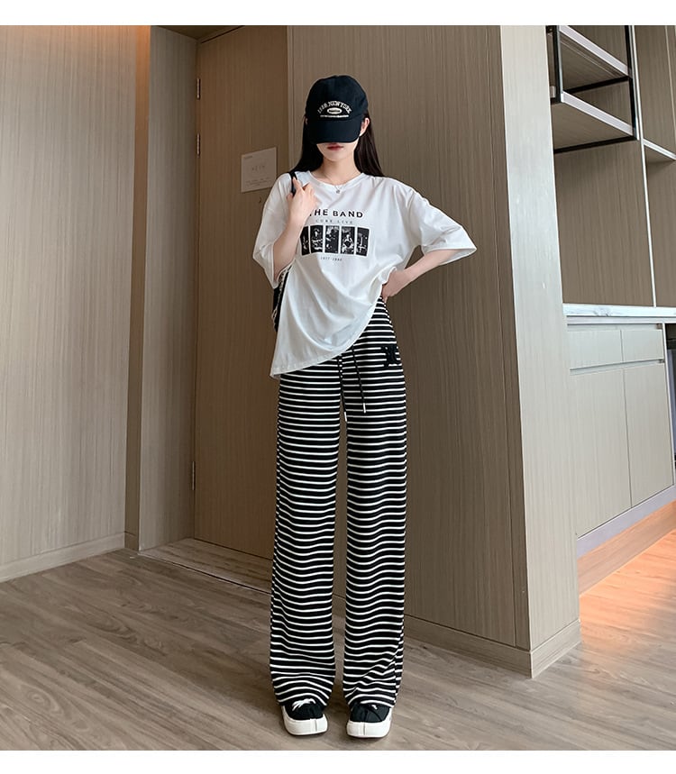 【Bottoms】新作アイテム~ロゴ刺繍ボーダー柄ワイドパンツ Z-6489