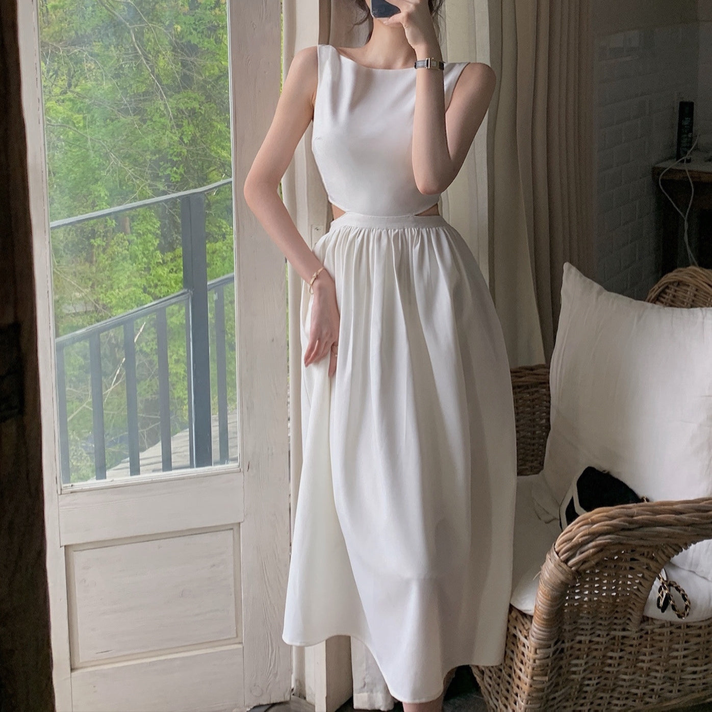 【Dress】カットアウトウエストワンピース T0708