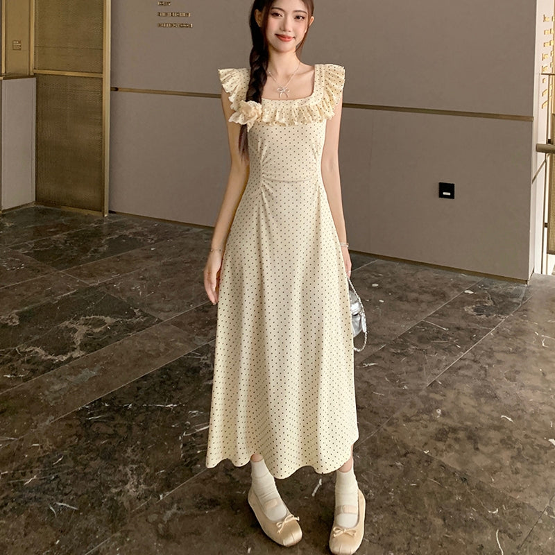 【Dress】フリルスクエアカラーロングワンピース T0649