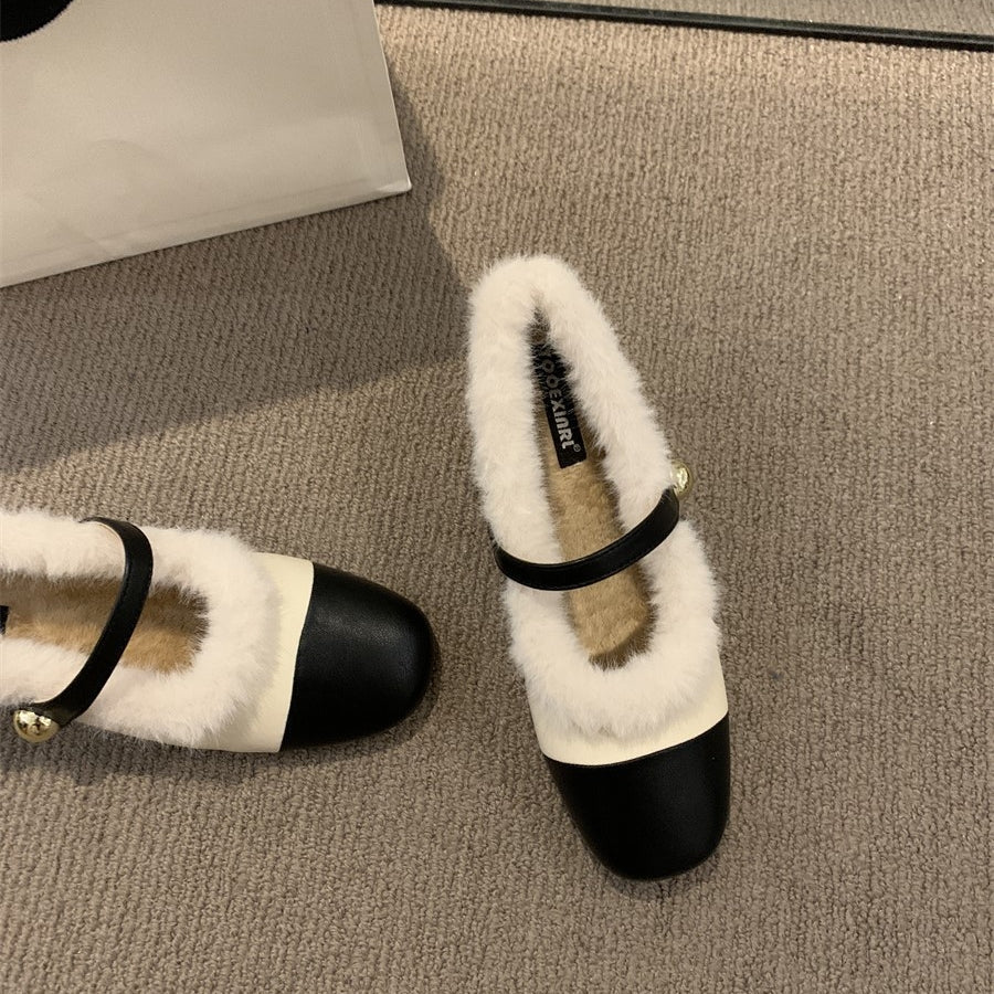 【Shoes】レディース可愛いファー飾り履き心地良いパンプス T-0085