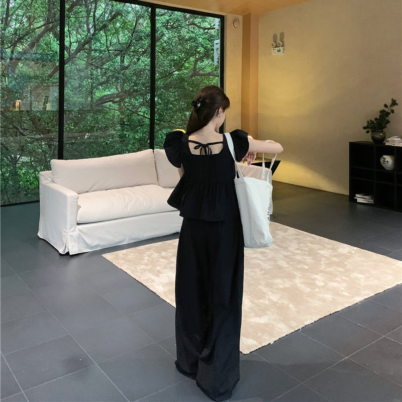 【Set】フライングスリーブトップ+カジュアルパンツ2点セット T0659