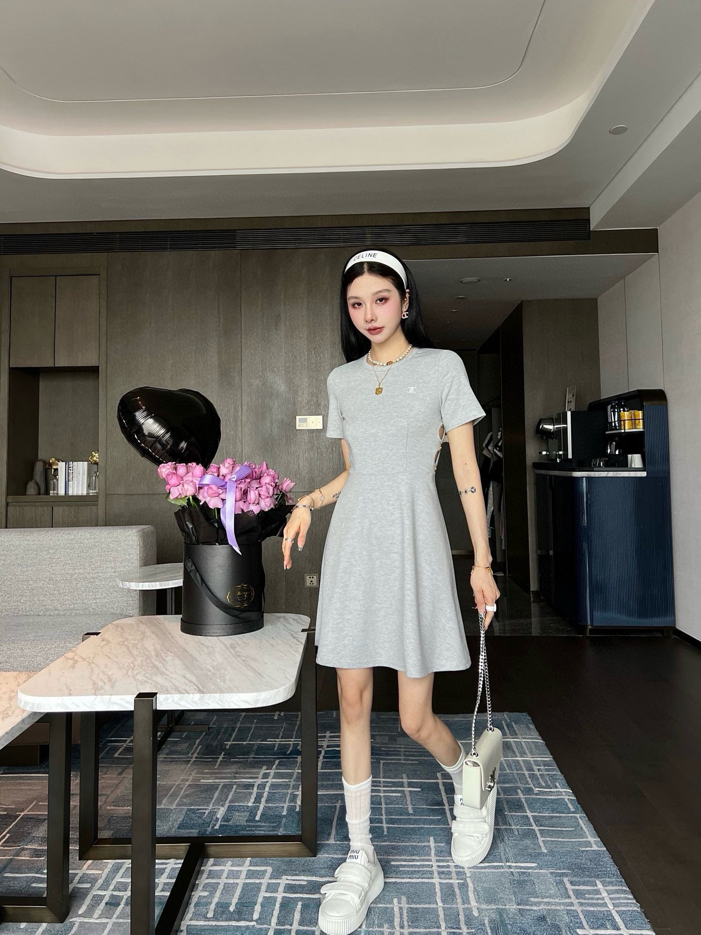 【Dress】ウエスト透かし彫りワンピース W11964