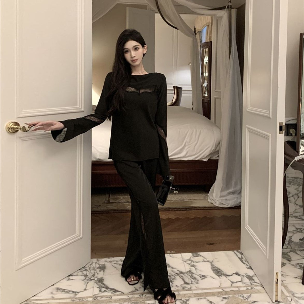 【Set】ブラウス+パンツ フェミニン2点セット Z8026