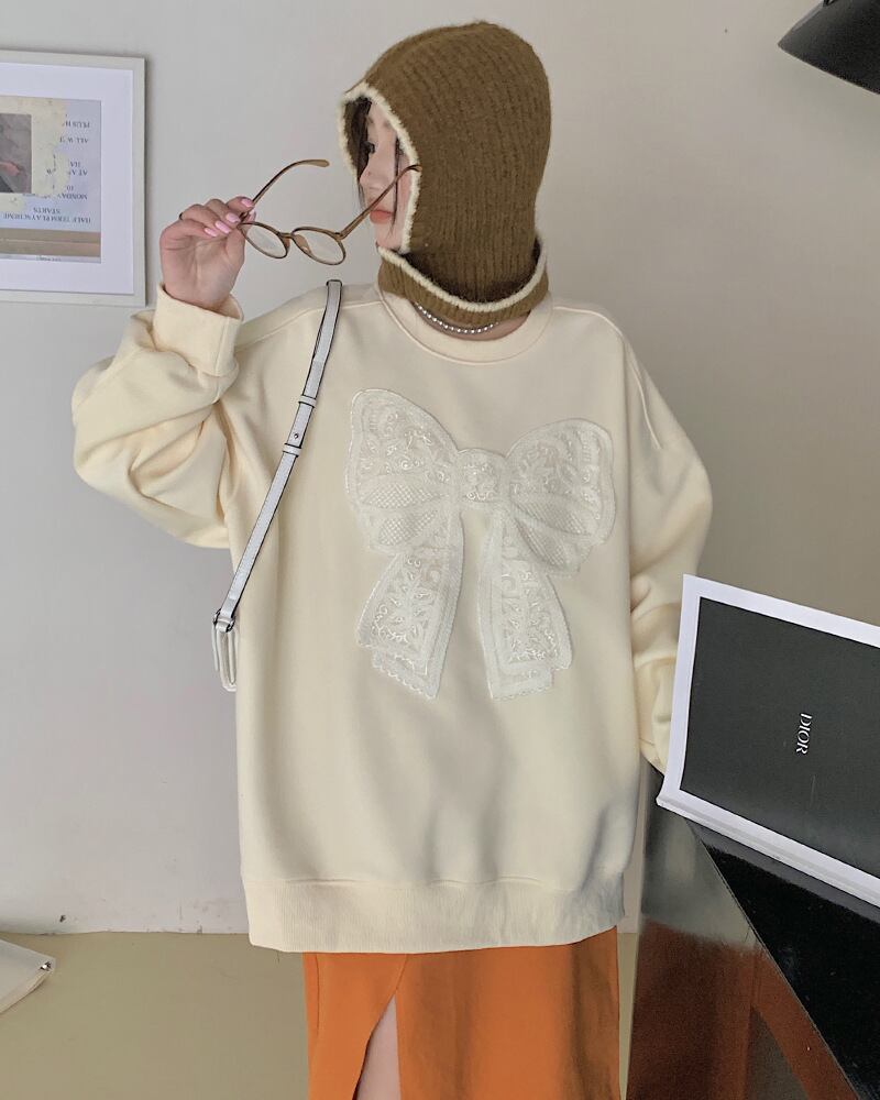 【tops】リボン柄スウェット T0126