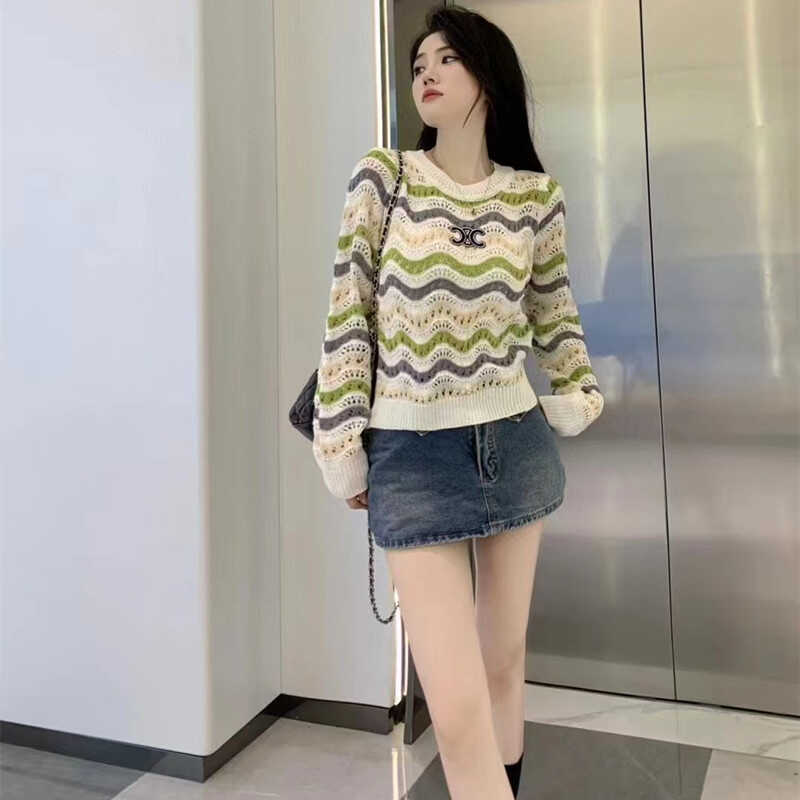 【Tops】春秋配色ニット W13336