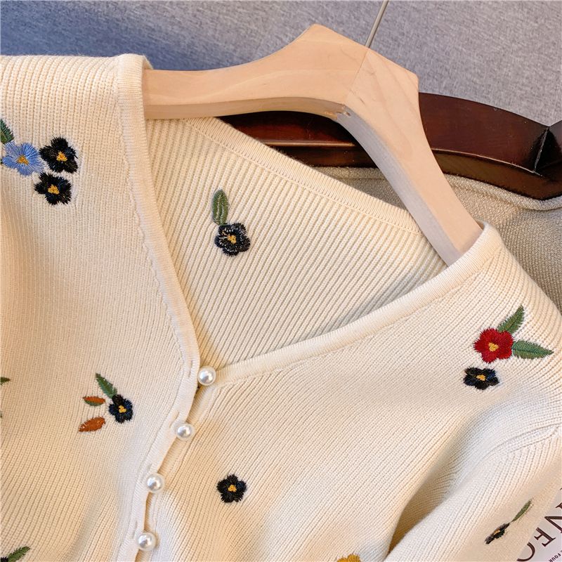 【Outer】刺繍ニットカーディガン W9074