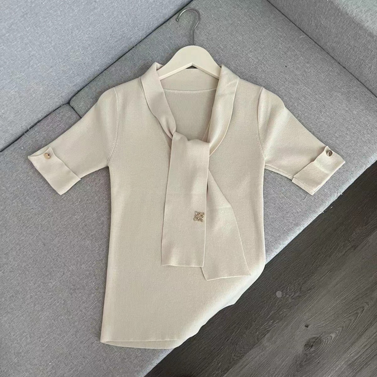 【Tops】デザイン感ニット半袖 W12692