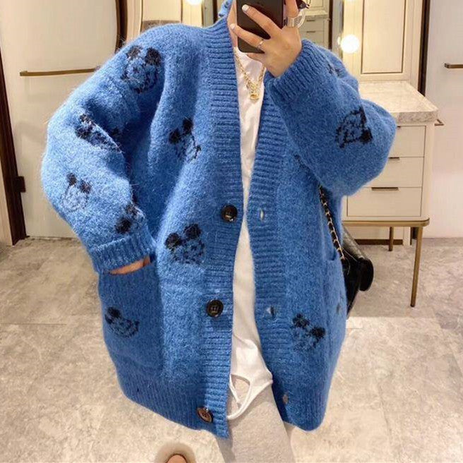 【Outer】新入荷カートゥーンジャカードトカーディガン W8786