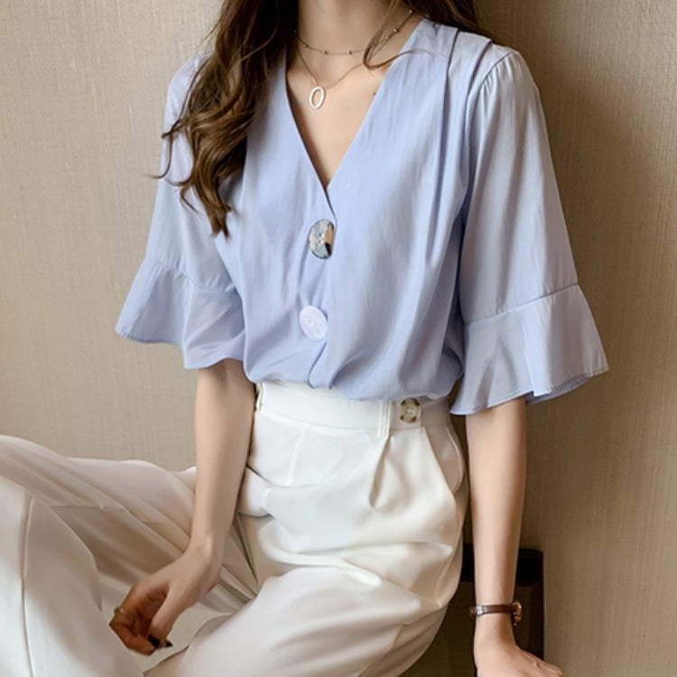 【Tops】vネックシャツ W11516