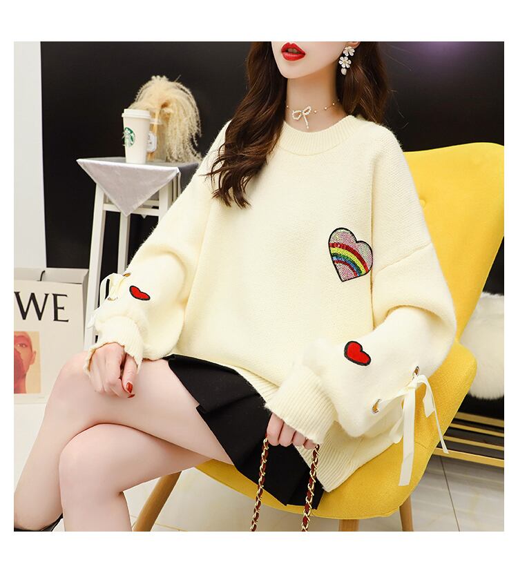 【tops】大人可愛い!スウィートラウンドネックセーター3色