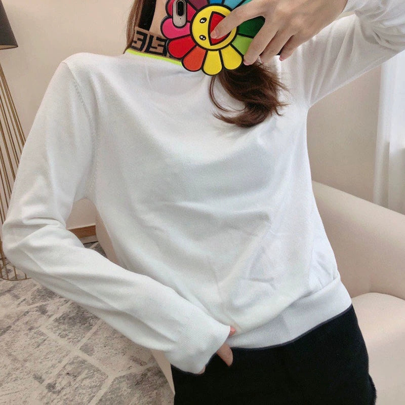 【Tops】2色展開配色ニット W14692