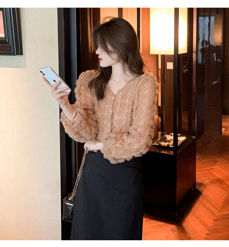 【Tops】フラワーデザインブラウス W13908