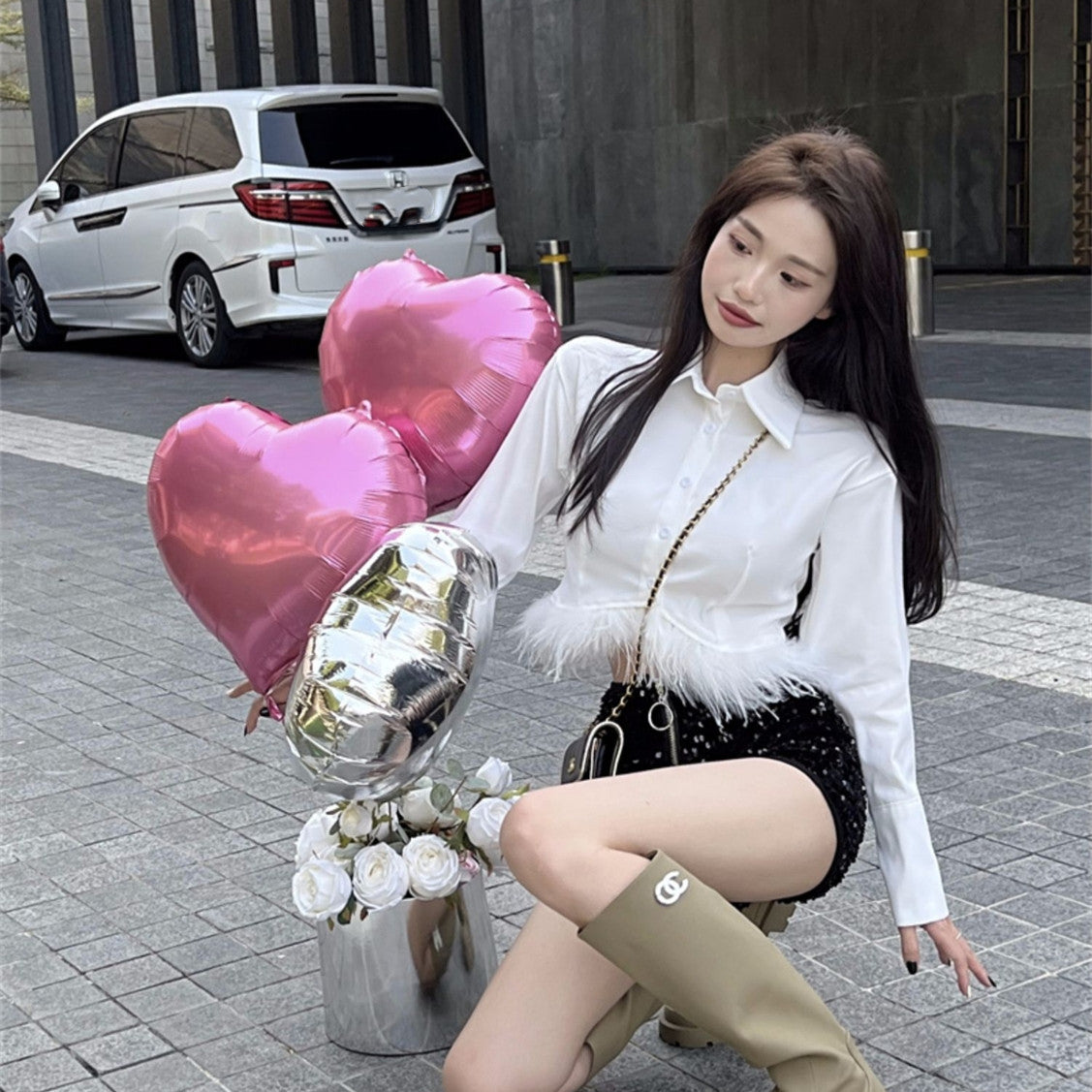 【Tops】ファーデザインシャツ W13476