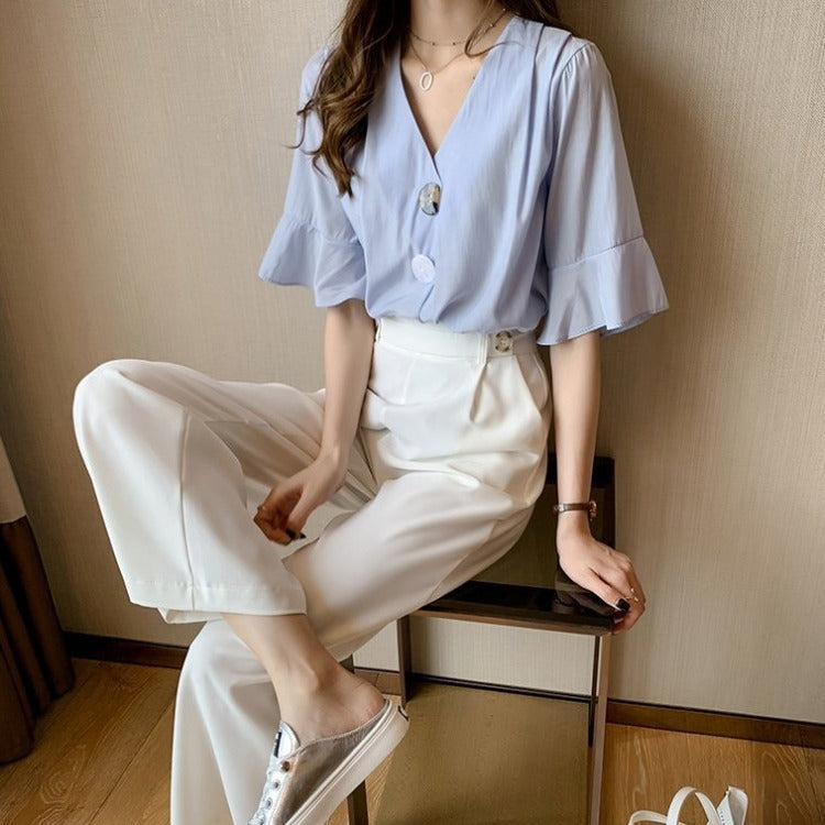 【Tops】vネックシャツ W11516