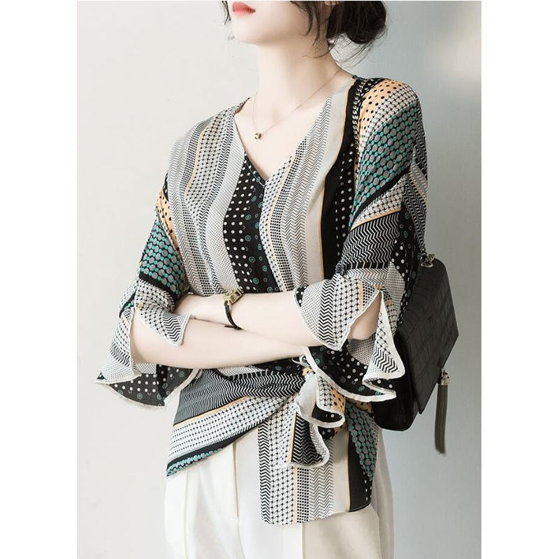 【Tops】こなれ感~オフィス通勤Vネックきれいめ春夏手触り良くシャツ W-5637