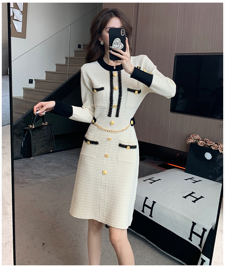 【Dress】配色ニットワンピース W13318